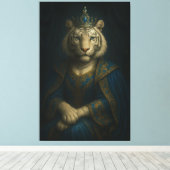 Royal White Tiger Emperor – Blue Robes & Jewel Cro Canvas Afdruk (Insitu (Houten vloer))