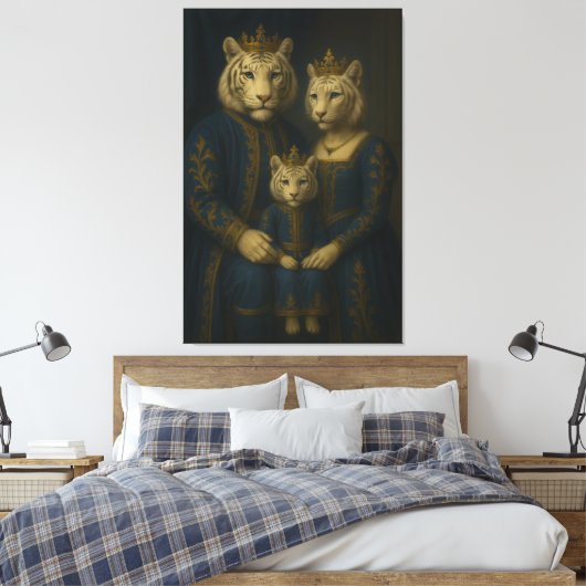 Royal White Tiger Family · Blue Sapphire Crown Can Canvas Afdruk (Insitu (Slaapkamer))