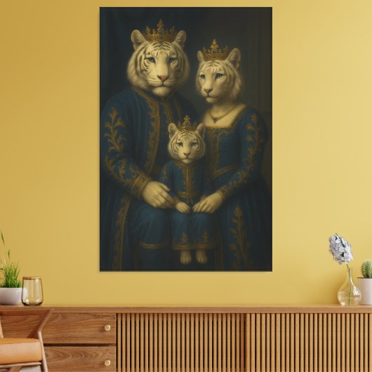 Royal White Tiger Family · Blue Sapphire Crown Can Canvas Afdruk (Insitu (Woonkamer))