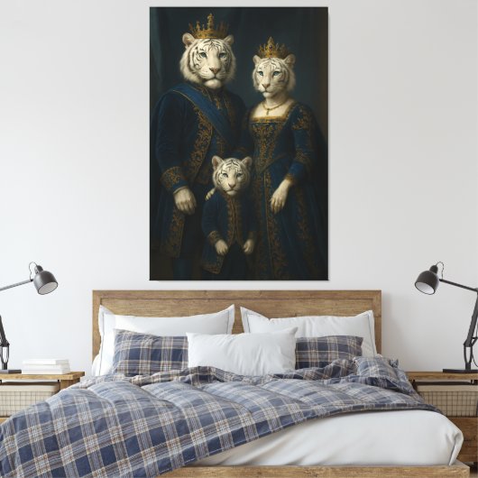 Royal White Tiger Family · Blue Sapphire Crown Can Canvas Afdruk (Insitu (Slaapkamer))