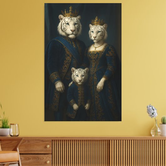 Royal White Tiger Family · Blue Sapphire Crown Can Canvas Afdruk (Insitu (Woonkamer))