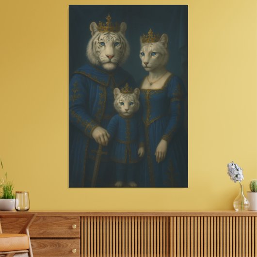 Royal White Tiger Family · Blue Sapphire Crown Can Canvas Afdruk (Insitu (Woonkamer))