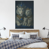 Royal White Tiger Family · Blue Sapphire Crown Can Canvas Afdruk (Insitu (Slaapkamer))
