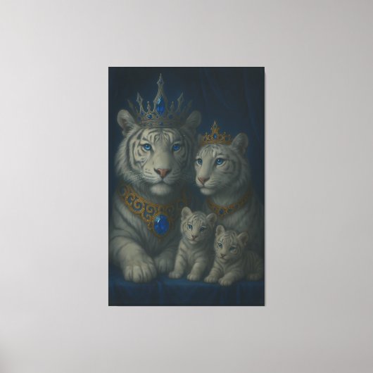 Royal White Tiger Family · Blue Sapphire Crown Can Canvas Afdruk (Voorkant)