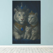 Royal White Tiger Family · Blue Sapphire Crown Can Canvas Afdruk (Insitu (Houten vloer))