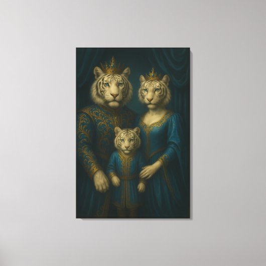 Royal White Tiger Family Portrait – Majestic Blue Canvas Afdruk (Voorkant)