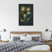Royal White Tiger Family Portrait – Majestic Blue Canvas Afdruk (Insitu (Slaapkamer))