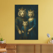 Royal White Tiger Family Portrait – Majestic Blue Canvas Afdruk (Insitu (Woonkamer))