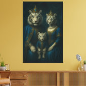 Royal White Tiger Family Portrait – Majestic Blue- Canvas Afdruk (Insitu (Woonkamer))