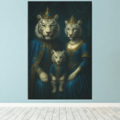 Royal White Tiger Family Portrait – Majestic Blue- Canvas Afdruk (Insitu (Houten vloer))