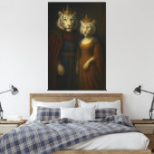 Royal White Tiger King & Queen – Golden Majesty Po Canvas Afdruk (Insitu (Slaapkamer))