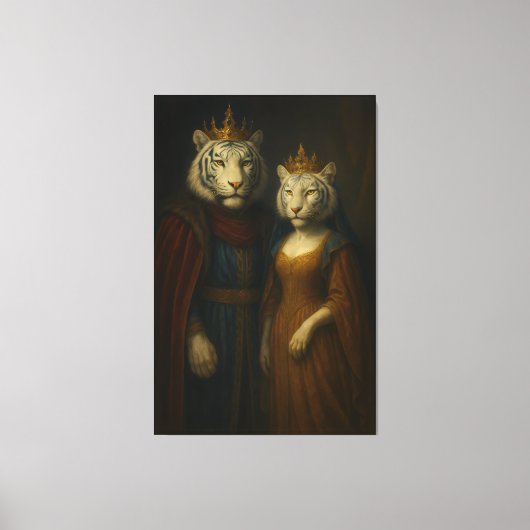 Royal White Tiger King & Queen – Golden Majesty Po Canvas Afdruk (Voorkant)