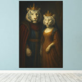 Royal White Tiger King & Queen – Golden Majesty Po Canvas Afdruk (Insitu (Houten vloer))