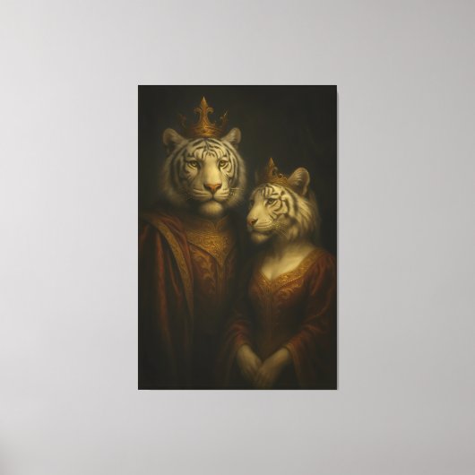 Royal White Tiger King & Queen – Golden Regal Port Canvas Afdruk (Voorkant)