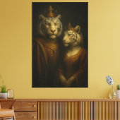 Royal White Tiger King & Queen – Golden Regal Port Canvas Afdruk (Insitu (Woonkamer))