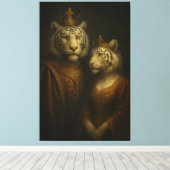 Royal White Tiger King & Queen – Golden Regal Port Canvas Afdruk (Insitu (Houten vloer))