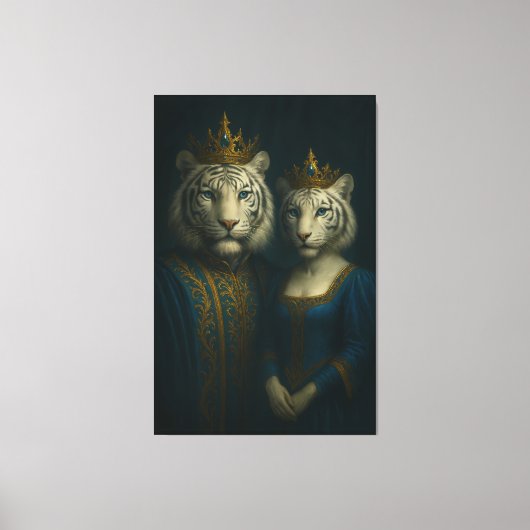 Royal White Tiger King & Queen – Sapphire Crown No Canvas Afdruk (Voorkant)