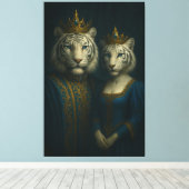 Royal White Tiger King & Queen – Sapphire Crown No Canvas Afdruk (Insitu (Houten vloer))