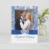 Royal Winter Wonderland Joined Hearts PHOTO Invite Kaart (Staand voorkant)