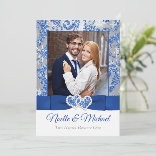 Royal Winter Wonderland Joined Hearts PHOTO Invite Kaart (Staand voorkant)