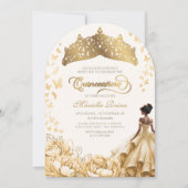Royal Yellow Gold Crown Floral Quinceanera Kaart (Voorkant)