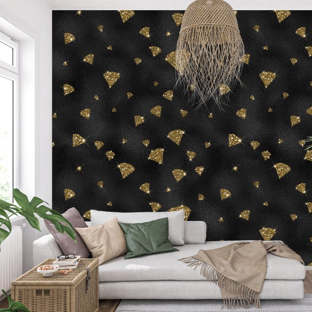 Royal zwart en gouden Sparkle Diamond Behang (Royal black and golden Sparkle Diamond Wallpaper)