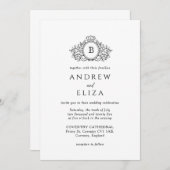 Royal, zwart en wit Crest Monogram bruiloft Kaart (Voorkant / Achterkant)