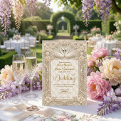 Royalcore Rococo Gold Swans Fairytale Wedding Kaart