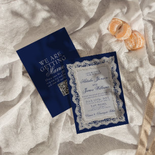 Royale Blauwe Kanten Oud Geld Onderlegger QR Code  Kaart