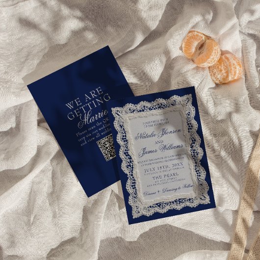 Royale Blauwe Kanten Oud Geld Onderlegger QR Code  Kaart