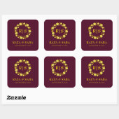 Royale Burgundy and Gold Wedding Vierkante Sticker (Vel)