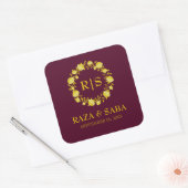 Royale Burgundy and Gold Wedding Vierkante Sticker (Envelop)