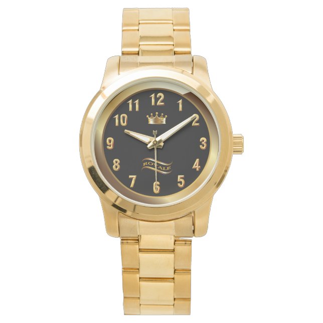 Royale Crown Classic ~ Gold op zwart ~ Unieke ~ Horloge (Voorkant)