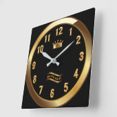 Royale Crown Classic ~ Gold op zwart ~ Unieke ~ Vierkante Klok (Hoek)
