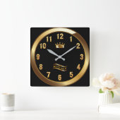 Royale Crown Classic ~ Gold op zwart ~ Unieke ~ Vierkante Klok (Huis)