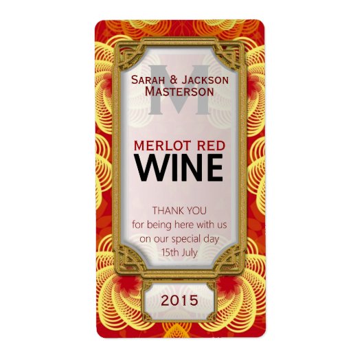 Royale Red Yellow Custom Wine Bottle Labels (Voorkant)