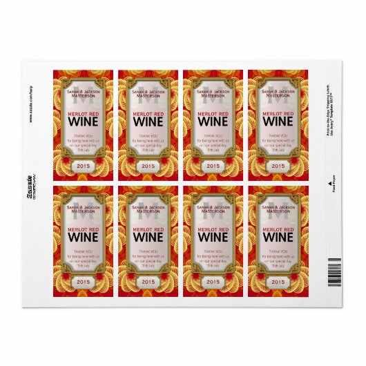 Royale Red Yellow Custom Wine Bottle Labels (Full Sheet)