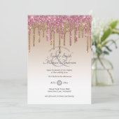 RoyalElegance PINK GOLD Driving Glitter Wedding Kaart (Staand voorkant)