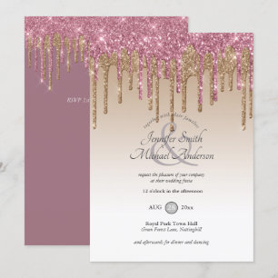 RoyalElegance PINK GOLD Driving Glitter Wedding Kaart
