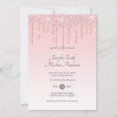RoyalElegance PINK ROSE GOLD Glitter Drip Wedding Kaart (Voorkant)