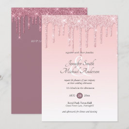 RoyalElegance PINK ROSE GOLD Glitter Drip Wedding Kaart
