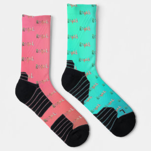 RoyaLi, Floral Letters   Roze en Turquoise Sokken