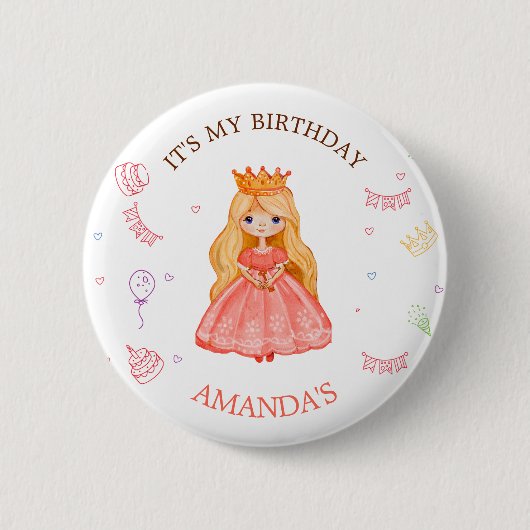 Royals Princess Drie verjaardagsfeest Buttonnen Ronde Button 5,7 Cm (Voorkant)