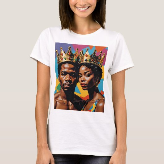 Royalty-King en Queen Bold Kleurrijke Kunst T-Shir T-shirt (Voorkant)