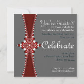 Royalty-Red Silver Grand Birthday Invitation Kaart (Achterkant)