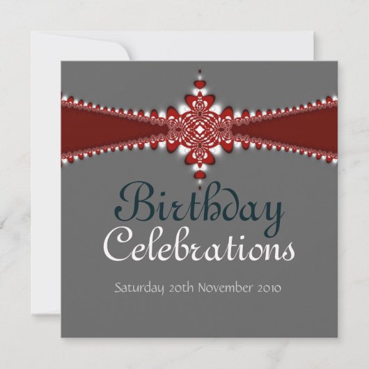 Royalty-Red Silver Grand Birthday Invitation Kaart (Voorkant)