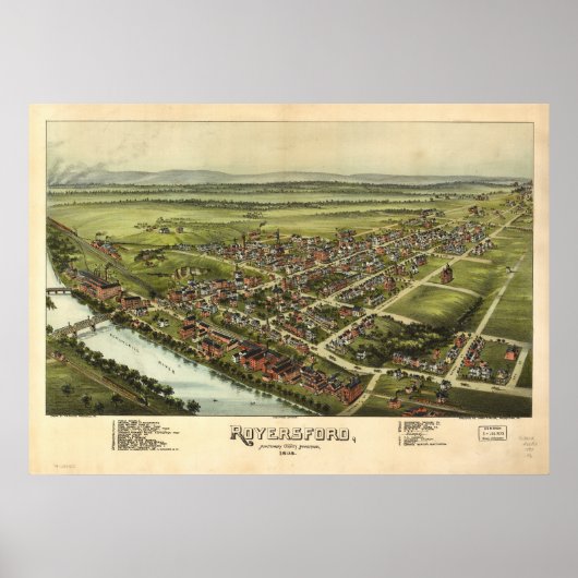 Royersford Pennsylvania 1893 Antiek Panorama Poster (Voorkant)