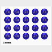 Royl Blue Two Hearts Intertwined Monogram Wedding Ronde Sticker (Vel)