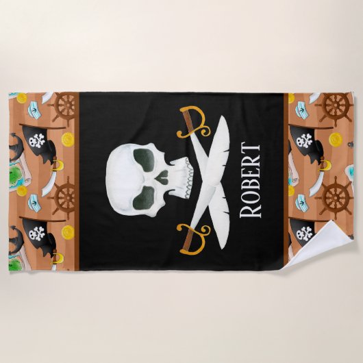 Roys pirate skull voegt naam toe strandlaken (Voorkant)