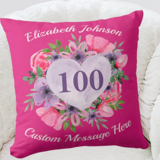 Roze 100e verjaardag Pillow voor vrouwen Kussen (Creator heeft geüpload)